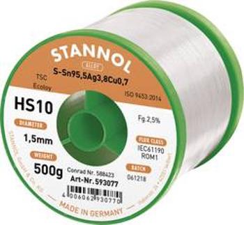 Cínová pájka PBF, Sn95Ag4Cu1, Ø 1,5 mm, 500 g, Stannol HS10 2510