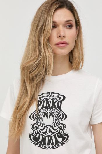 Bavlněné tričko Pinko béžová barva