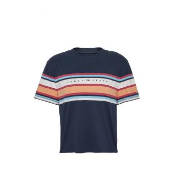 Tommy Hilfiger Tommy Jeans dámské modré tričko TJW COLORED LINEAR LOGO TEE