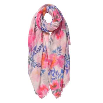 Růžový šátek s motivem květin - 70*180 cm JZSC0510