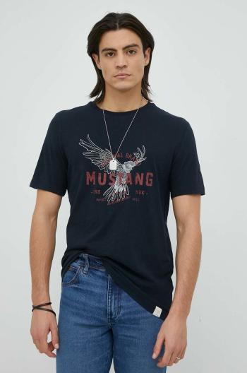 Bavlněné tričko Mustang tmavomodrá barva, s potiskem