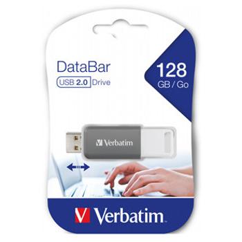 Verbatim USB flash disk, USB 2.0, 128GB, DataBar, šedý, 49456, pro archivaci dat