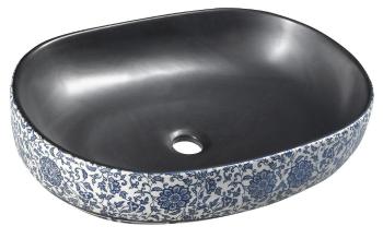 SAPHO PRIORI keramické umyvadlo, 60x13,5x40 cm, černá s modrým vzorem PI026
