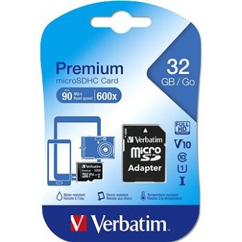 Verbatim MicroSDHC 32GB Premium + SD adaptér (44083)