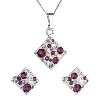 Sada šperků s krystaly Swarovski náušnice, řetízek a přívěsek fialový kosočtverec 39126.3 amethyst, Fialová