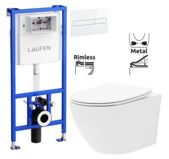 LAUFEN Rámový podomítkový modul CW1 SET s bílým tlačítkem + WC REA Carlo Flat Mini Rimless + SEDÁTKO H8946600000001BI CF1