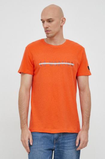 Tričko s lněnou směsí La Martina oranžová barva