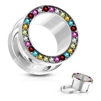 Šperky4U Tunel do ucha s různobarevnými zirkony, průměr 3 mm - TN01010-06A