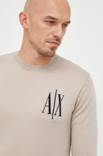 Vlněný svetr Armani Exchange pánský, béžová barva, lehký