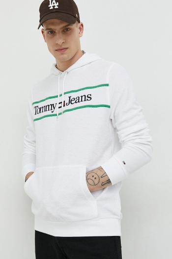 Mikina Tommy Jeans pánská, bílá barva, s kapucí, s aplikací