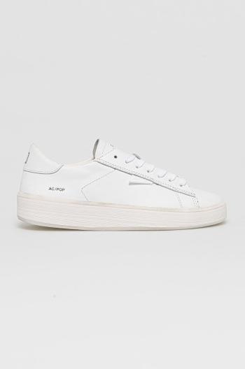 Kožené boty D.A.T.E. bílá barva, na plochém podpatku