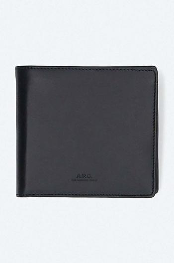 Kožená peněženka A.P.C. New Portefeuille London PXAWV-H63340 BLACK černá barva