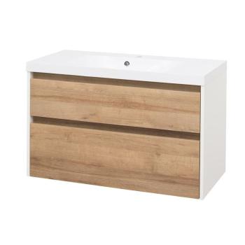MEREO Opto, koupelnová skříňka s umyvadlem z litého mramoru 101 cm, bílá/dub CN932M