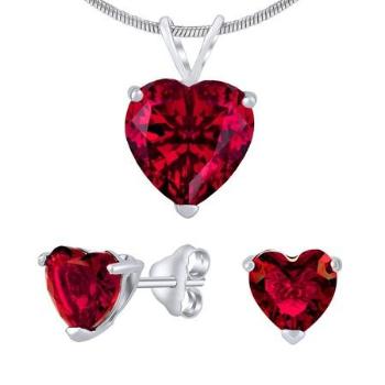 Silvego stříbrný set šperků srdce červené krystal náušnice a přívěsek JJJHEART05