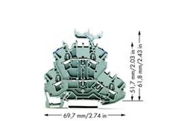 Dvojitá průchodková svorka WAGO 2002-2233, osazení: L, N, pružinová svorka, 5.20 mm, šedá, 50 ks