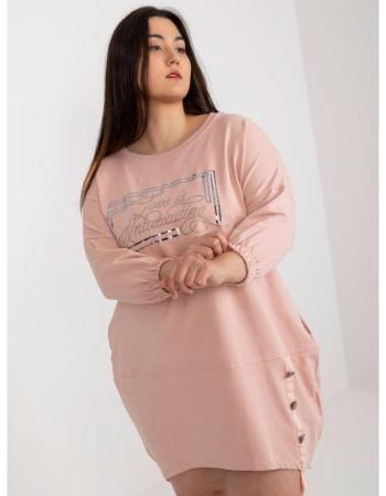 Dámské šaty s aplikací plus size midi SINI růžové 