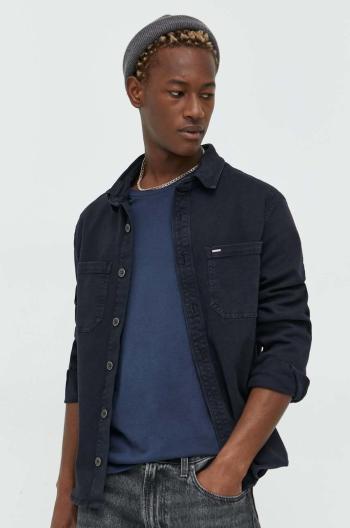 Džínová košile Cross Jeans pánská, černá barva, regular, s klasickým límcem