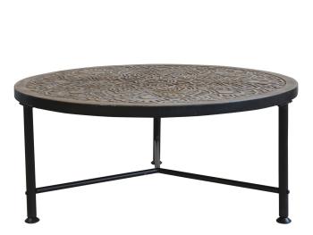 Kovový konferenční stůl s dřevěnou deskou s ornamenty Coffee - Ø 80*36cm 40290-00