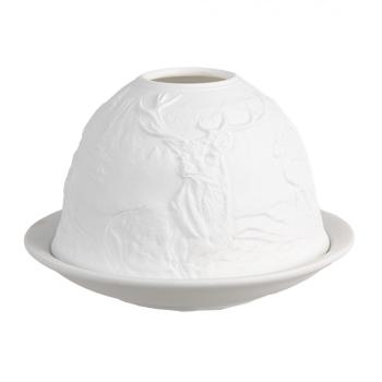 Bílý porcelánový svícen na čajovou svíčku jeleni Paollo - Ø 12 * 8 cm 6CE1812