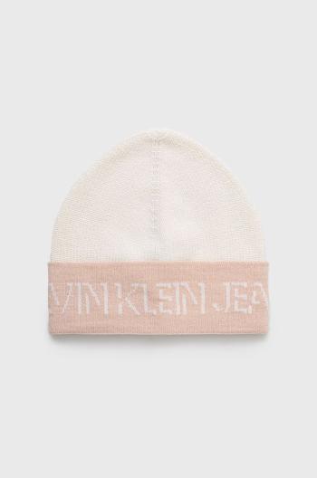 Vlněný klobouk Calvin Klein Jeans růžová barva, z tenké pleteniny, vlněný