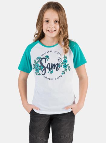 Zeleno-bílé holčičí tričko s potiskem SAM 73