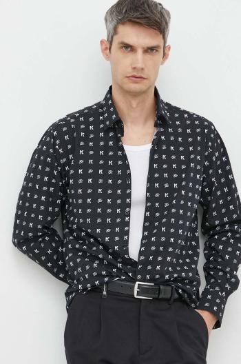 Bavlněné tričko Karl Lagerfeld černá barva, slim, s klasickým límcem