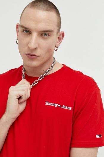 Bavlněné tričko Tommy Jeans červená barva, s aplikací