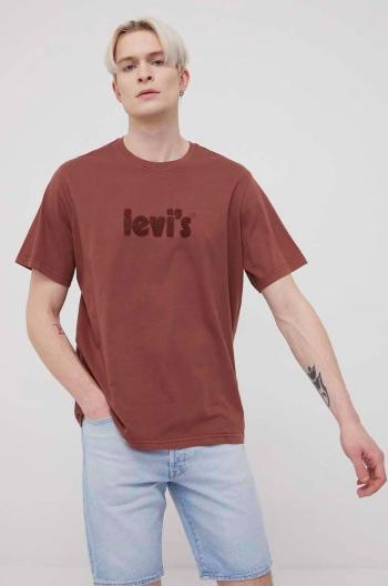 Bavlněné tričko Levi's hnědá barva, s aplikací
