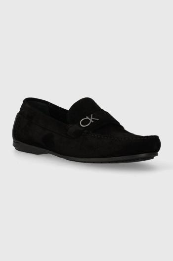 Semišové mokasíny Calvin Klein DRIVING SHOE BOLD LOGO pánské, černá barva, HM0HM01448