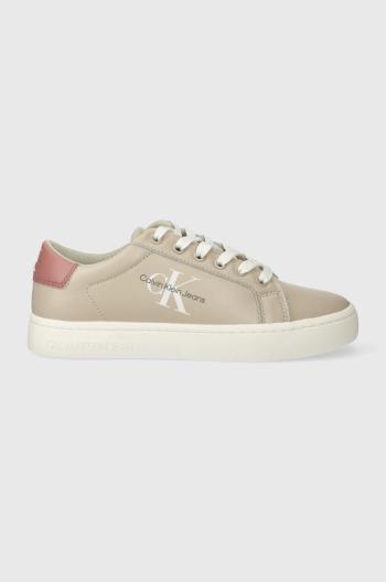 Kožené sneakers boty Calvin Klein Jeans CLASSIC CUPSOLE LACE UP béžová barva, YW0YW01269