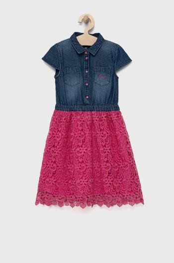 Dívčí šaty Guess růžová barva, mini, áčková