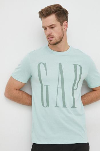 Bavlněné tričko GAP tyrkysová barva, s potiskem