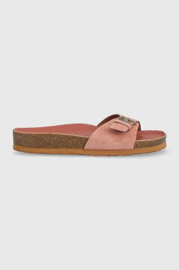 Semišové pantofle Tommy Hilfiger TH MULE SANDAL SUEDE dámské, růžová barva, FW0FW07071