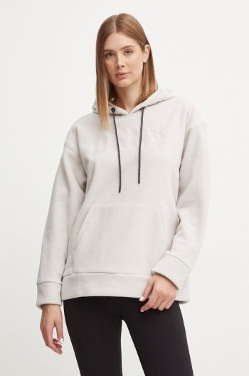 Fleecová mikina Dkny béžová barva, s kapucí, DP4T9949