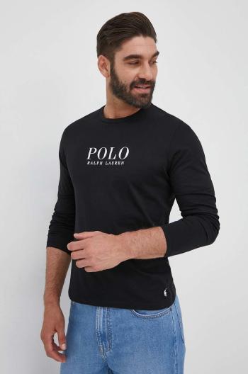 Bavlněné tričko s dlouhým rukávem Polo Ralph Lauren černá barva, s potiskem
