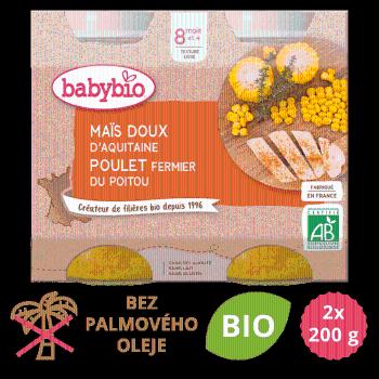 Babybio Sladká kukuřice s kuřecím masem 2x200 g - rozbaleno