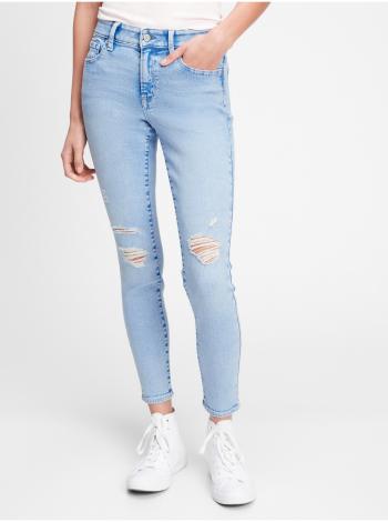 Modré dámské džíny mid rise distressed universal legging jeans with Washwell GAP