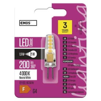 Emos LED žárovka Classic JC A++ 2W G4 Neutrální bílá