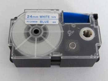 Kompatibilní páska s Casio XR-24WEB 24mm x 8m modrý tisk / bílý podklad