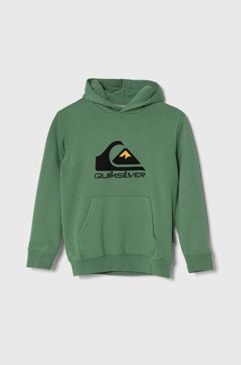 Dětská mikina Quiksilver BIG LOGO zelená barva, s kapucí, s potiskem