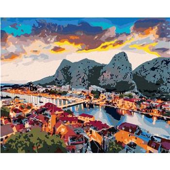 Diamondi - Diamantové malování - VEČERNÍ PANORAMA MĚSTA OMIŠ, 40x50 cm, bez rámu a bez vypnutí plátn (606834A)