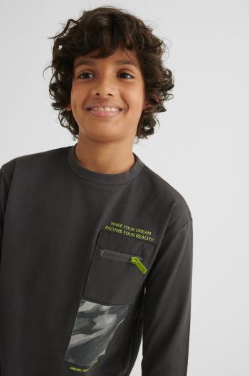 Dětské tričko s dlouhým rukávem Mayoral šedá barva, s potiskem