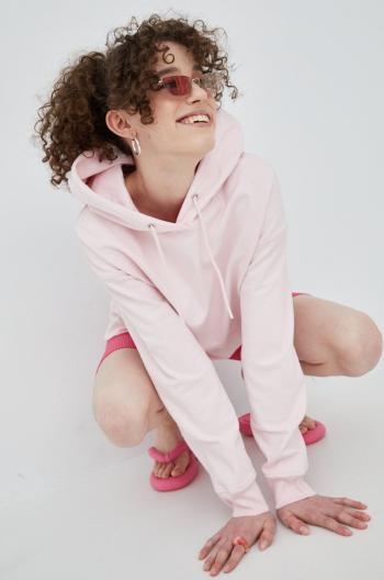 Bavlněná mikina Tommy Jeans dámská, růžová barva, hladká