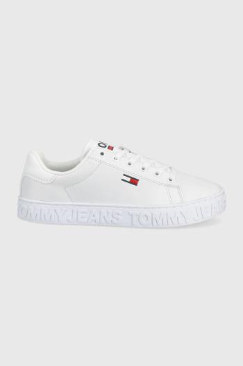 Kožené boty Tommy Jeans dámské, bílá barva