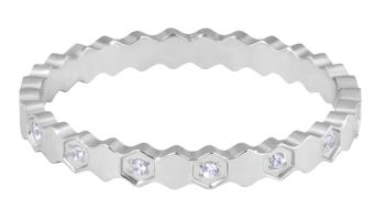 Troli Designový prsten z oceli s čirými zirkony Silver 54 mm