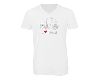 Pánské triko s výstřihem do V I Love Paris