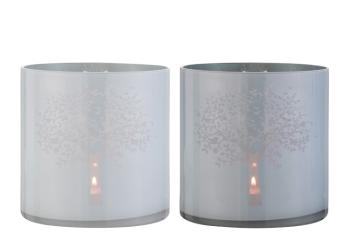 Skleněné  svícny na čajovou svíčku  s motivem stromu modrý/bílý - Ø 20*20 cm 4018