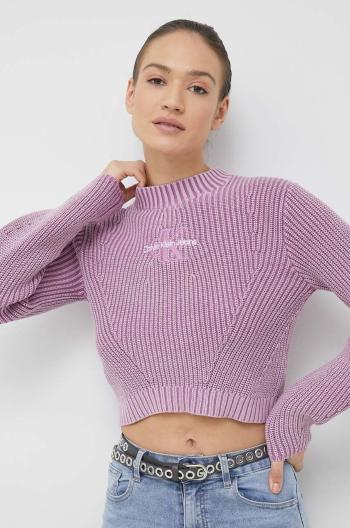 Bavlněný svetr Calvin Klein Jeans dámský, fialová barva, s pologolfem