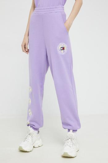Tepláky Tommy Jeans dámské, fialová barva, s aplikací