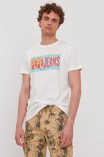 Tričko Pepe Jeans Mark pánské, bílá barva, s potiskem
